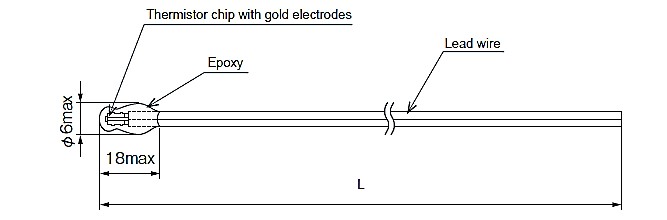 Epoxy-dipped sensor (thermistor chip with gold electrodes)